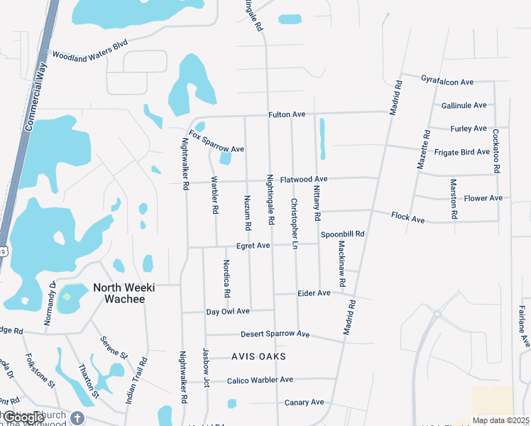 map of restaurants, bars, coffee shops, grocery stores, and more near 8289 Nightingale Road in Spring Hill