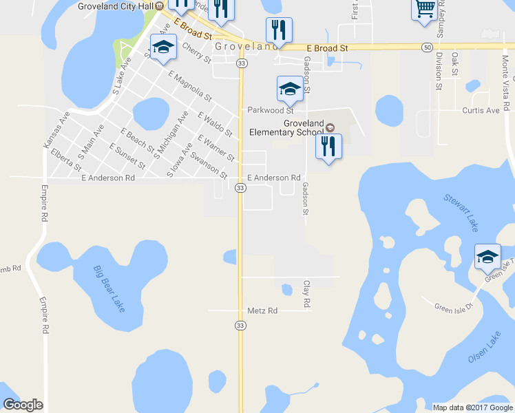 map of restaurants, bars, coffee shops, grocery stores, and more near 1038 Park Central Circle in Groveland