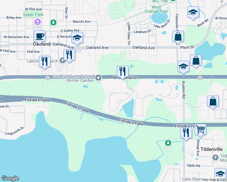 map of restaurants, bars, coffee shops, grocery stores, and more near 1326 Scarlet Oak Loop in Winter Garden