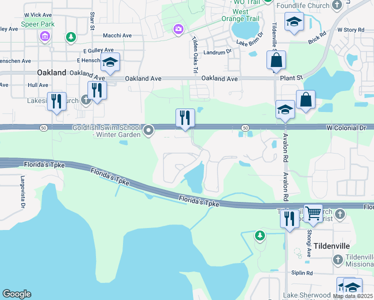map of restaurants, bars, coffee shops, grocery stores, and more near 1238 Scarlet Oak Loop in Winter Garden