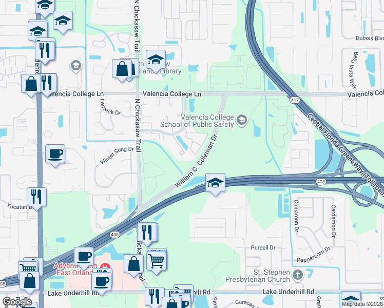 map of restaurants, bars, coffee shops, grocery stores, and more near 8137 Claire Ann Drive in Orlando