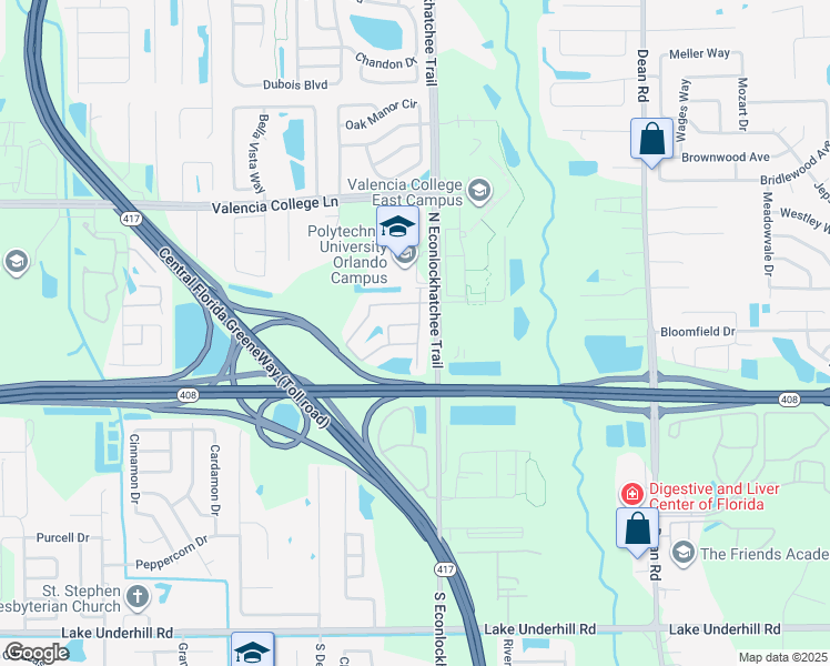 map of restaurants, bars, coffee shops, grocery stores, and more near 9358 Watchet Way in Orlando
