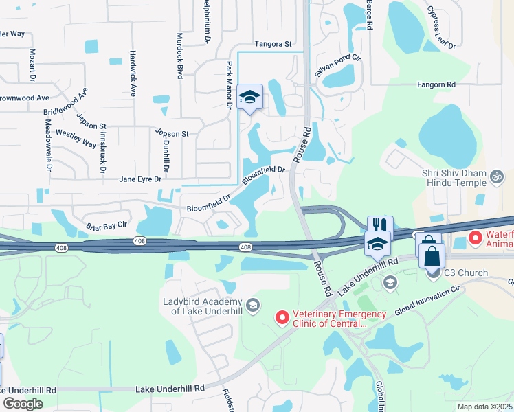 map of restaurants, bars, coffee shops, grocery stores, and more near 509 Cypress Tree Court in Orlando