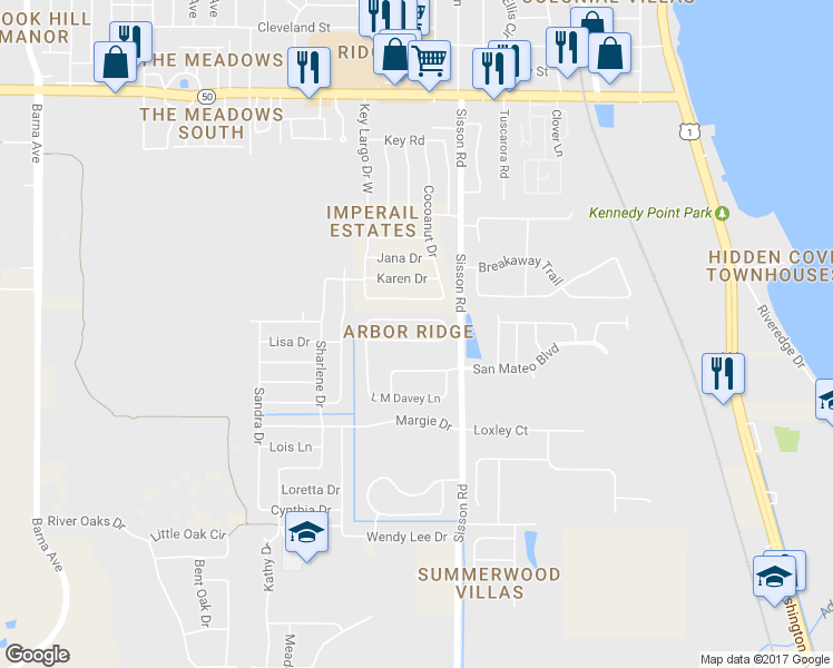 map of restaurants, bars, coffee shops, grocery stores, and more near 488 Arbor Ridge Ln in Titusville