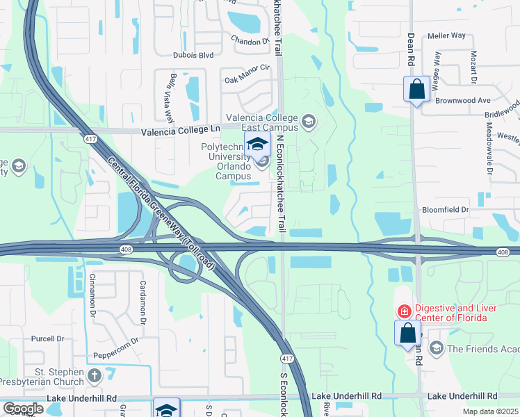 map of restaurants, bars, coffee shops, grocery stores, and more near 9358 Watchet Way in Orlando