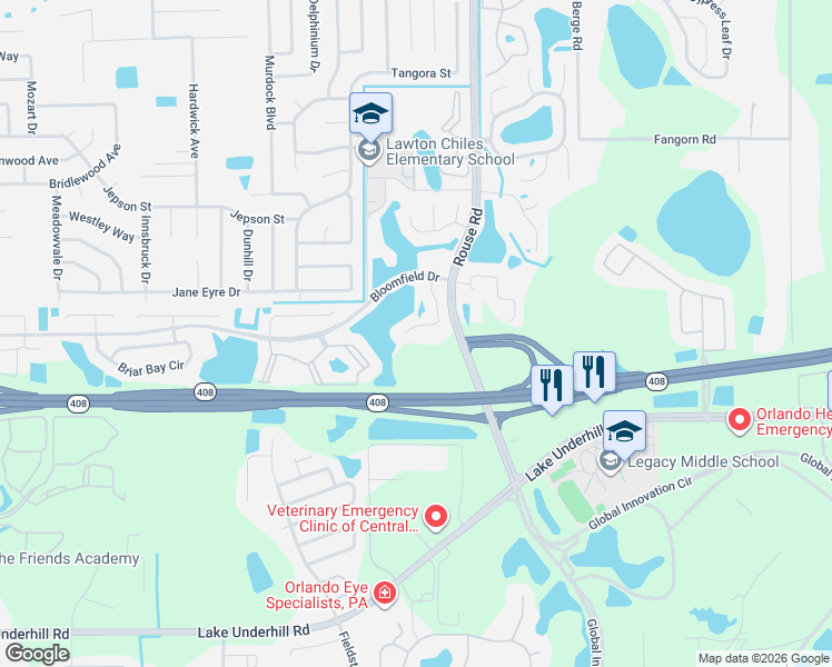 map of restaurants, bars, coffee shops, grocery stores, and more near 509 Cypress Tree Court in Orlando