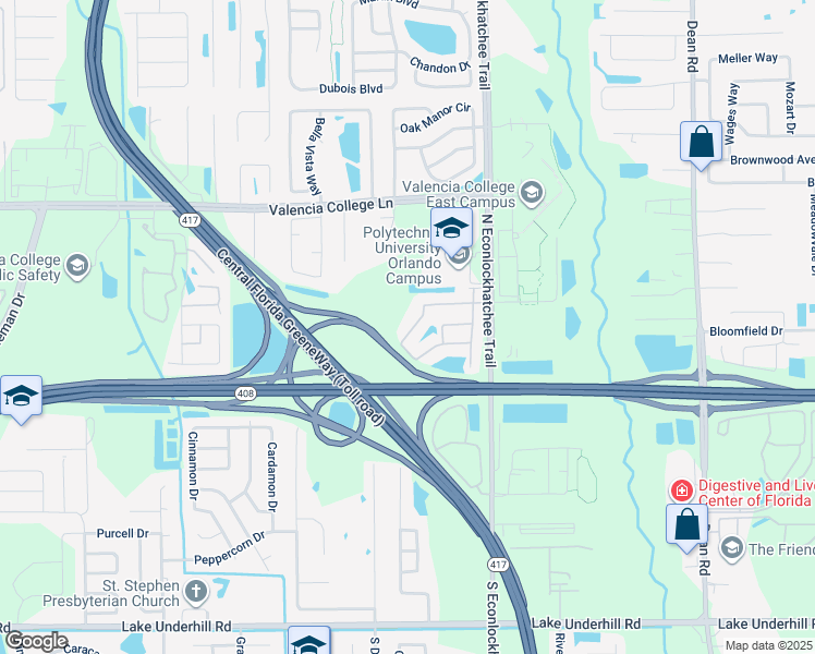 map of restaurants, bars, coffee shops, grocery stores, and more near 9161 Shepton Street in Orlando