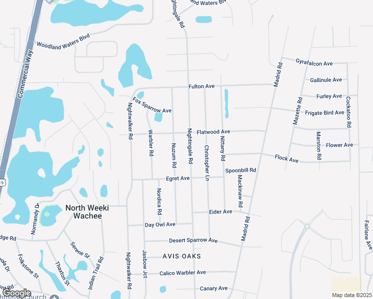 map of restaurants, bars, coffee shops, grocery stores, and more near 8289 Nightingale Road in Spring Hill