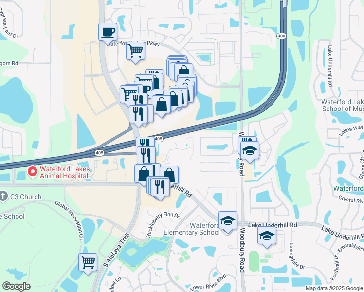 map of restaurants, bars, coffee shops, grocery stores, and more near 814 Crest Pines Drive in Orlando