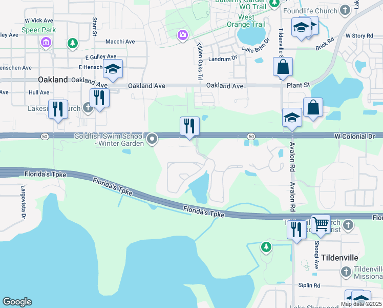 map of restaurants, bars, coffee shops, grocery stores, and more near 1238 Scarlet Oak Loop in Winter Garden