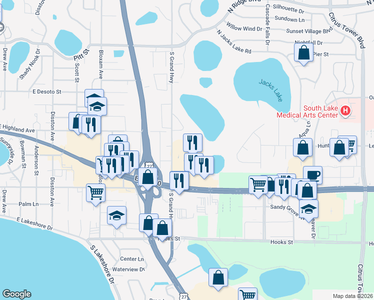 map of restaurants, bars, coffee shops, grocery stores, and more near 1042 Florida 50 in Clermont