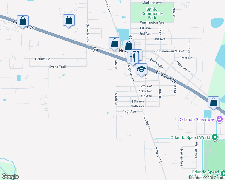 map of restaurants, bars, coffee shops, grocery stores, and more near 18183 13th Avenue in Orlando