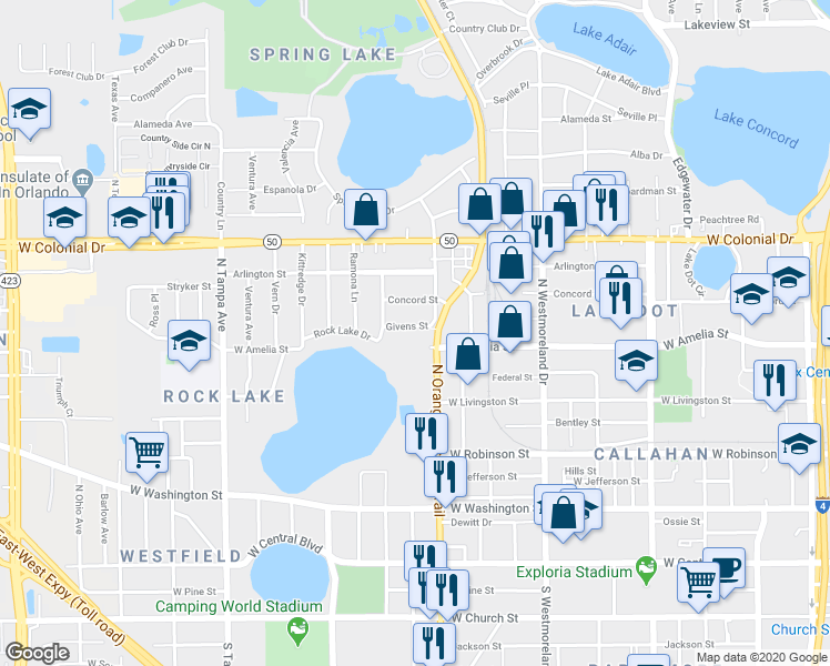 map of restaurants, bars, coffee shops, grocery stores, and more near in 