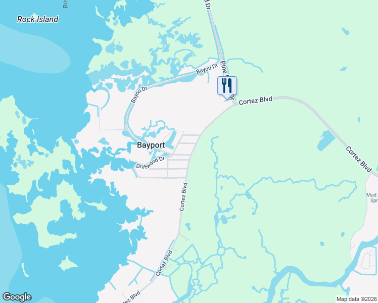 map of restaurants, bars, coffee shops, grocery stores, and more near 4387 Bayou Drive in Spring Hill