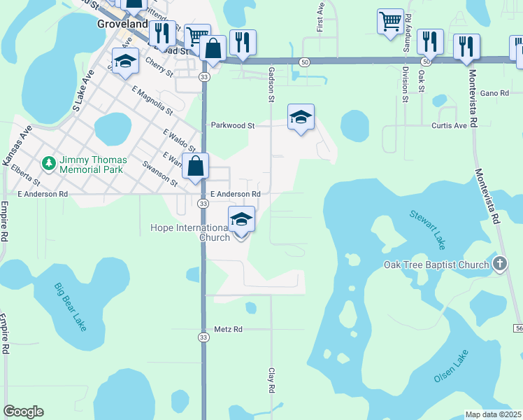 map of restaurants, bars, coffee shops, grocery stores, and more near 131 Stewart Lake Loop in Groveland