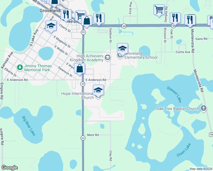map of restaurants, bars, coffee shops, grocery stores, and more near 133 Stewart Lake Loop in Groveland