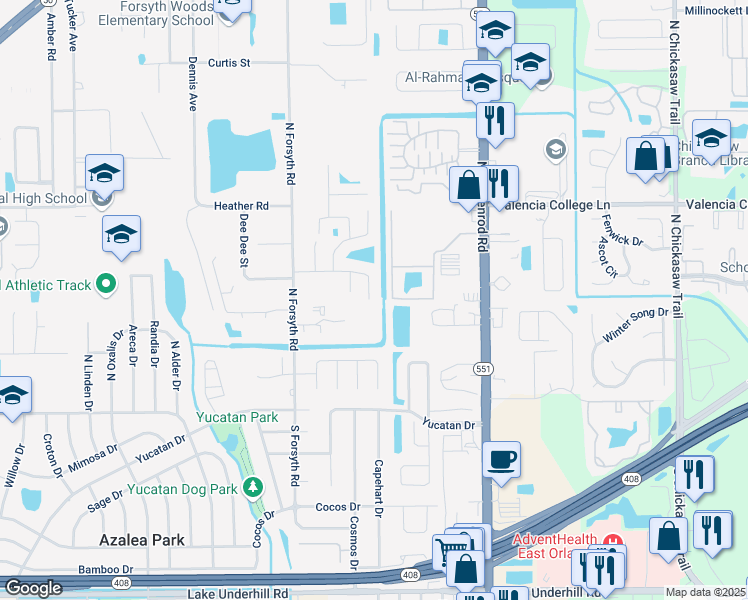 map of restaurants, bars, coffee shops, grocery stores, and more near 6860 Ebans Bend in Orlando