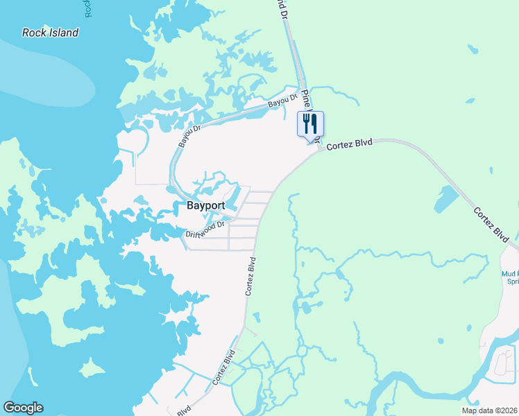 map of restaurants, bars, coffee shops, grocery stores, and more near 4387 Bayou Drive in Spring Hill
