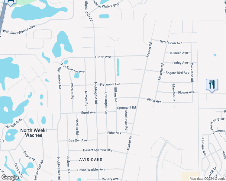 map of restaurants, bars, coffee shops, grocery stores, and more near 8313 Nittany Road in Weeki Wachee