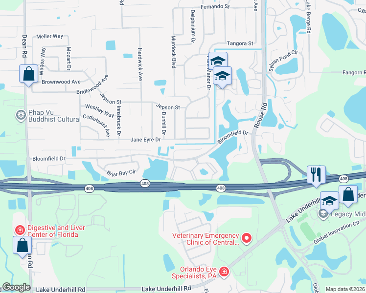 map of restaurants, bars, coffee shops, grocery stores, and more near 718 Park Manor Drive in Orlando