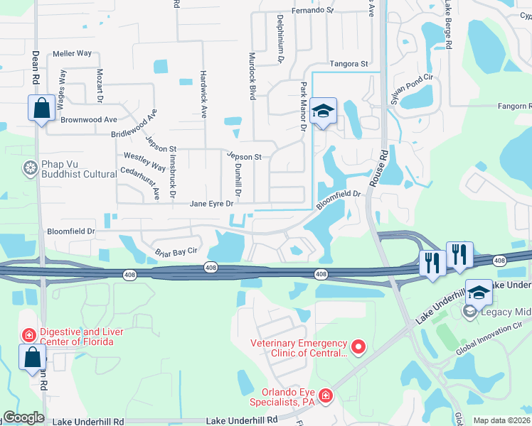 map of restaurants, bars, coffee shops, grocery stores, and more near 718 Park Manor Drive in Orlando