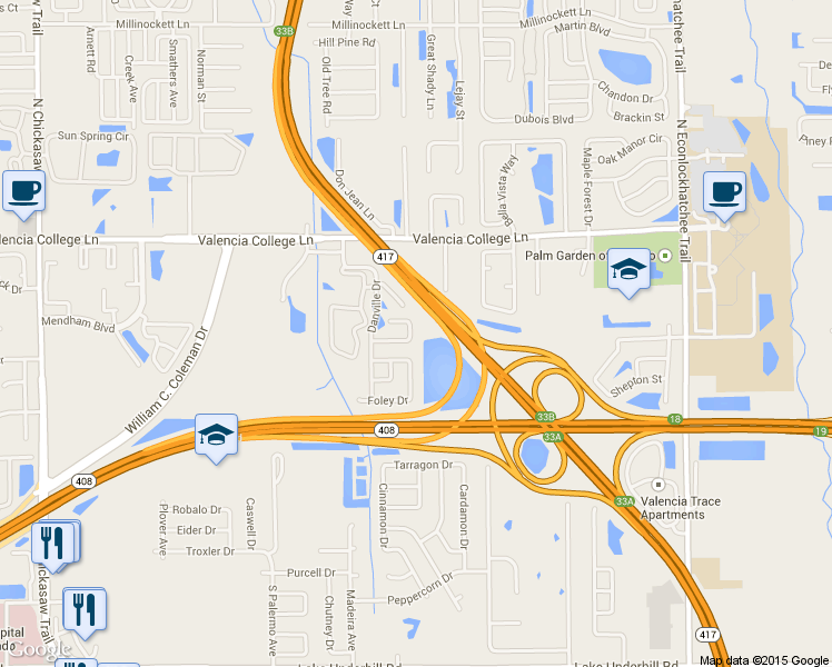 map of restaurants, bars, coffee shops, grocery stores, and more near 8726 Claiborne Court in Orlando