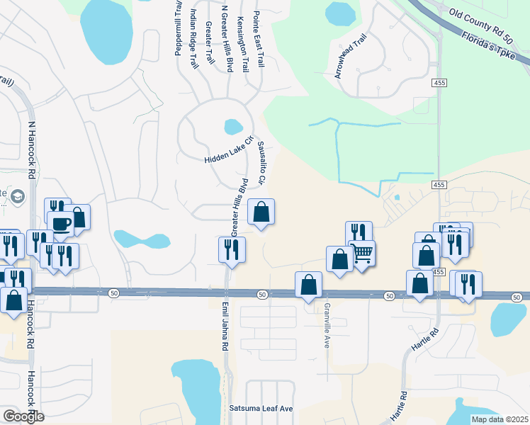map of restaurants, bars, coffee shops, grocery stores, and more near 15833 Charter Oaks Trail in Clermont