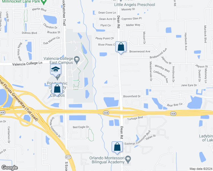 map of restaurants, bars, coffee shops, grocery stores, and more near 9917 Dean Oaks Court in Orlando