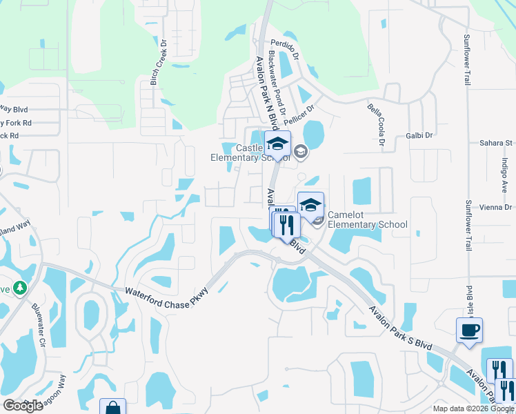 map of restaurants, bars, coffee shops, grocery stores, and more near 11968 Sands Cove in Alafaya