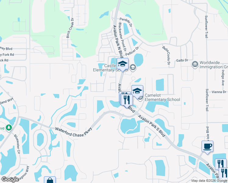 map of restaurants, bars, coffee shops, grocery stores, and more near 11968 Sands Cove in Alafaya
