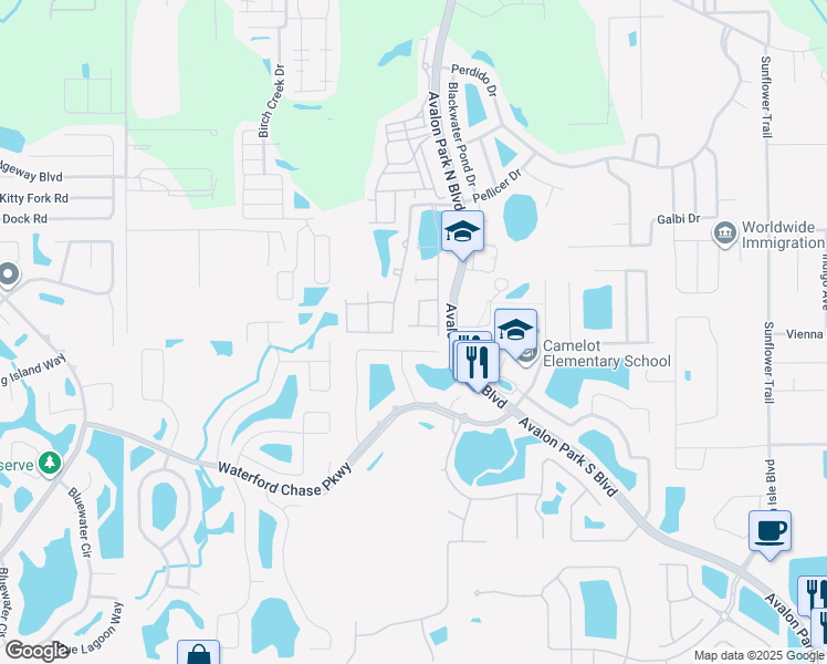 map of restaurants, bars, coffee shops, grocery stores, and more near 11968 Sands Cove in Alafaya