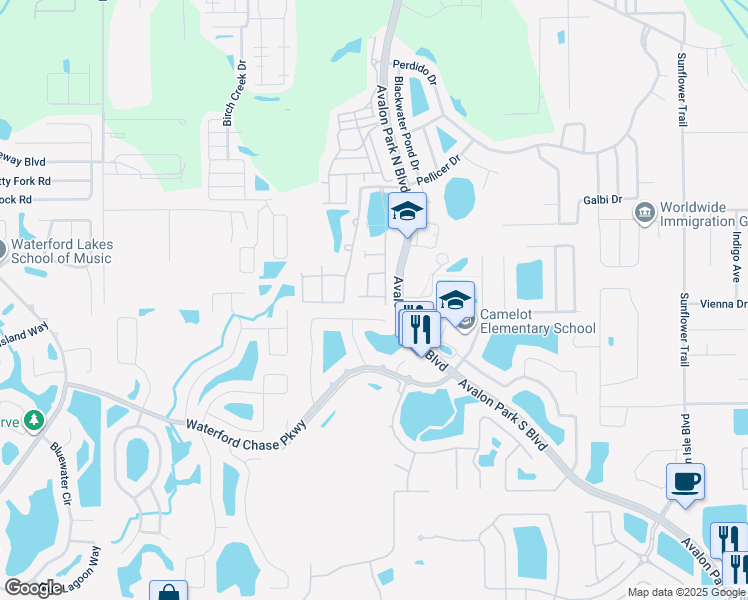 map of restaurants, bars, coffee shops, grocery stores, and more near 11968 Sands Cove in Alafaya