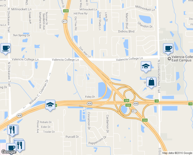 map of restaurants, bars, coffee shops, grocery stores, and more near 8726 Claiborne Ct in Orlando