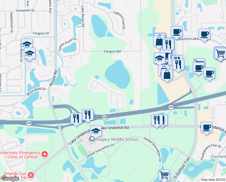 map of restaurants, bars, coffee shops, grocery stores, and more near 501 Carey Way in Orlando