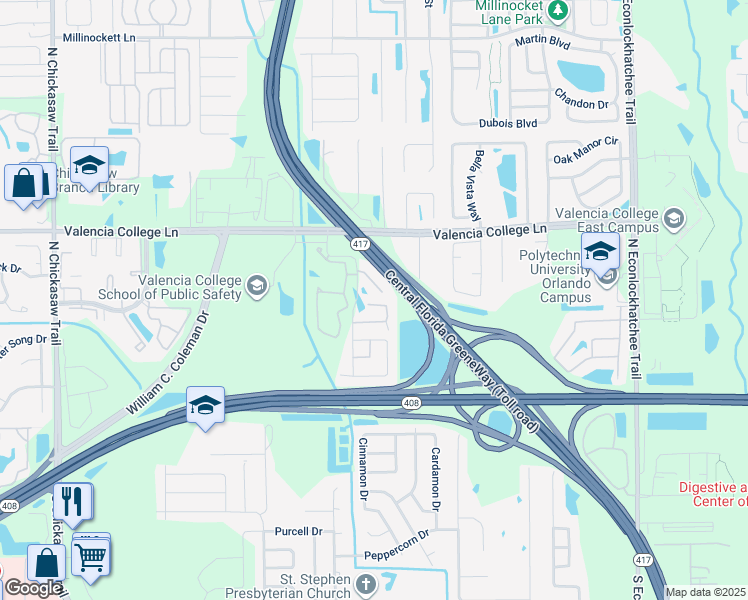 map of restaurants, bars, coffee shops, grocery stores, and more near 8754 Claiborne Court in Orlando
