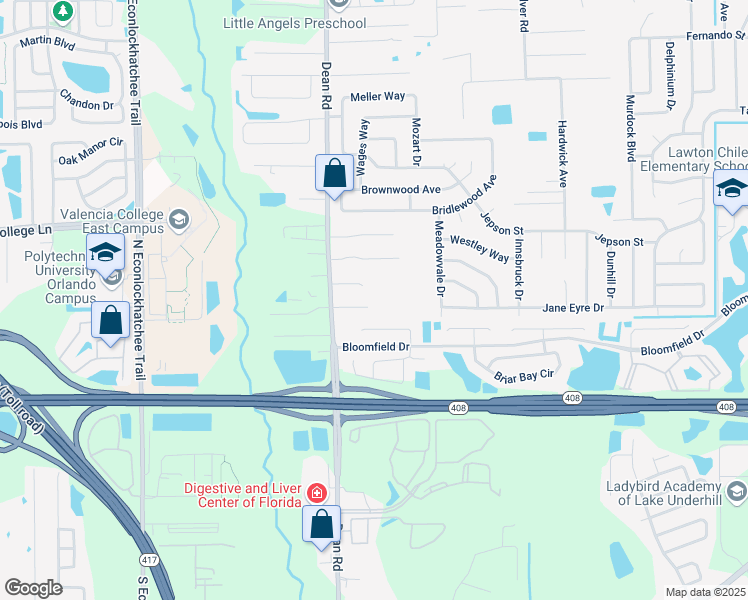 map of restaurants, bars, coffee shops, grocery stores, and more near 10079 Ratcliff Court in Orlando