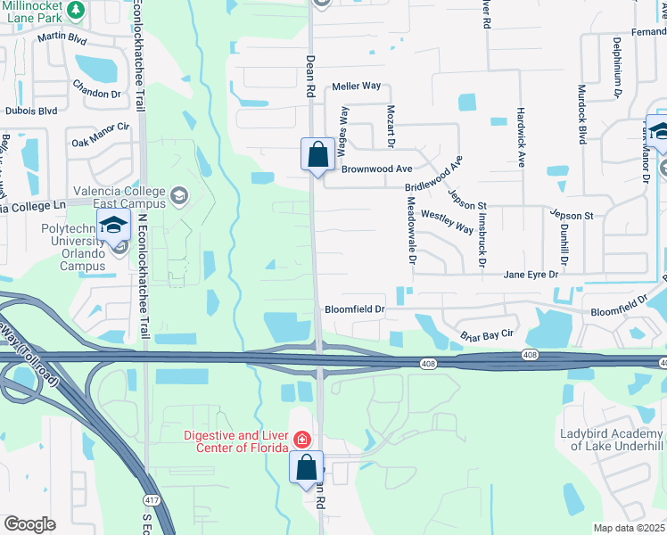 map of restaurants, bars, coffee shops, grocery stores, and more near 10079 Ratcliff Court in Orlando