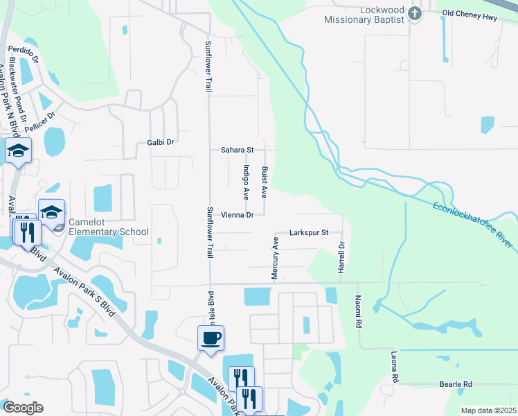 map of restaurants, bars, coffee shops, grocery stores, and more near 708 Buist Avenue in Orlando
