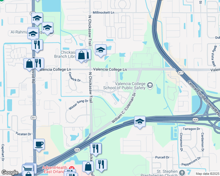 map of restaurants, bars, coffee shops, grocery stores, and more near 619 Palm Key Ct in Orlando