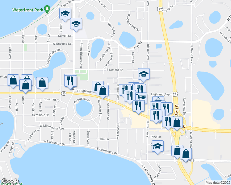 map of restaurants, bars, coffee shops, grocery stores, and more near 1014 Disston Avenue in Clermont