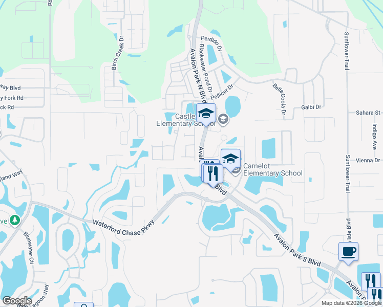 map of restaurants, bars, coffee shops, grocery stores, and more near 11968 Sands Cove in Alafaya