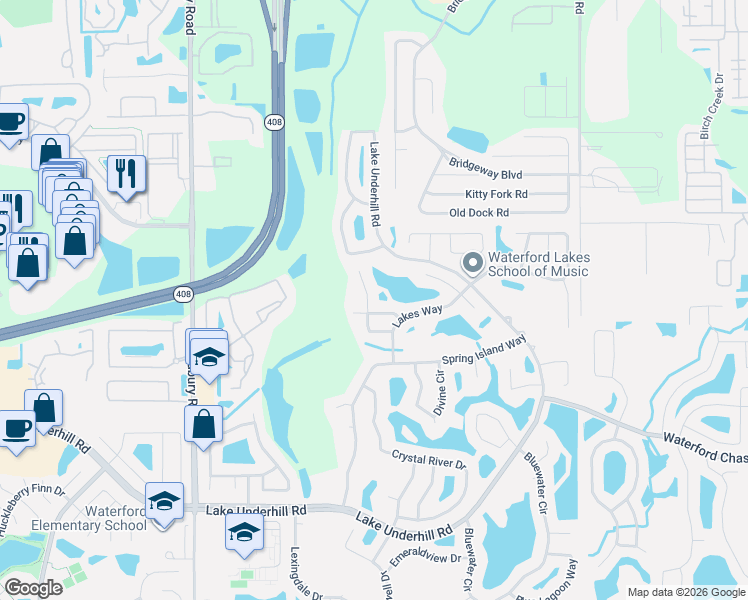 map of restaurants, bars, coffee shops, grocery stores, and more near 700 Forestgreen Court in Orlando