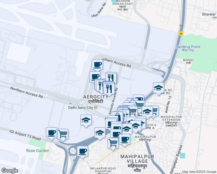 map of restaurants, bars, coffee shops, grocery stores, and more near in New Delhi