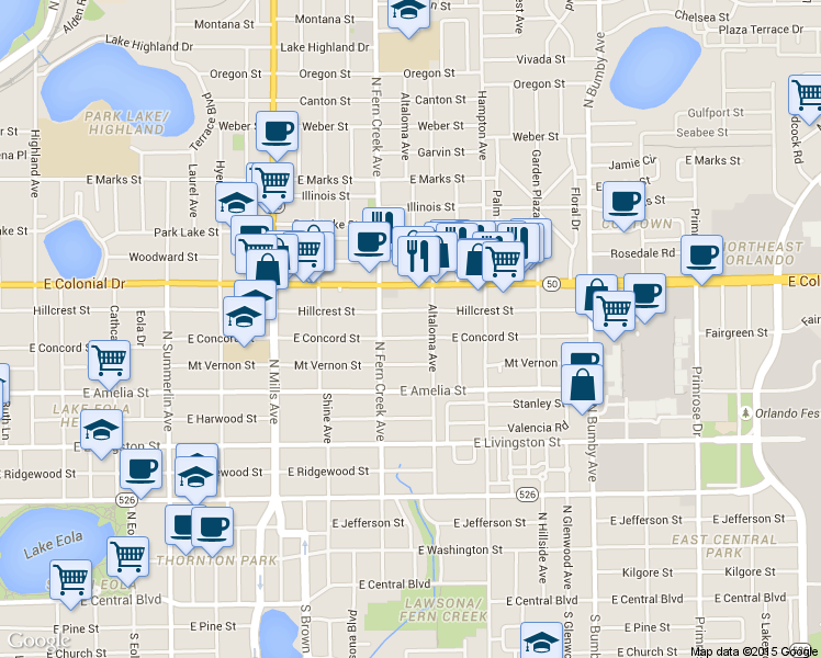 map of restaurants, bars, coffee shops, grocery stores, and more near 542 Altaloma Avenue in Orlando
