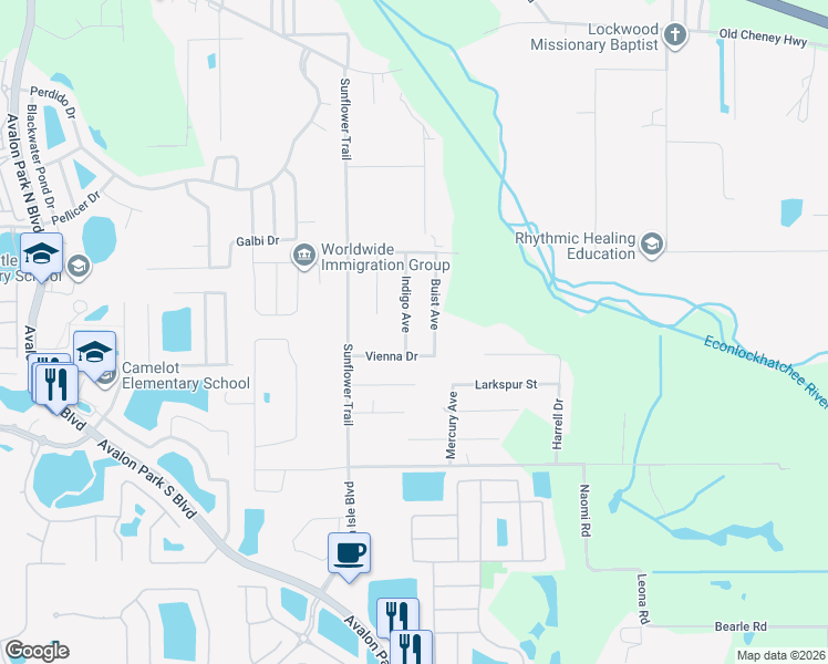 map of restaurants, bars, coffee shops, grocery stores, and more near 708 Buist Avenue in Orlando