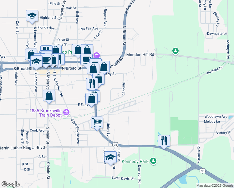 map of restaurants, bars, coffee shops, grocery stores, and more near 835 Continental Drive in Brooksville