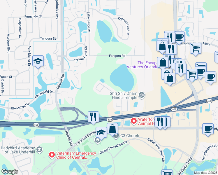 map of restaurants, bars, coffee shops, grocery stores, and more near 549 Carey Way in Orlando