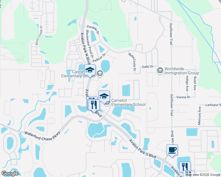 map of restaurants, bars, coffee shops, grocery stores, and more near 830 Sterling Spring Road in Orlando