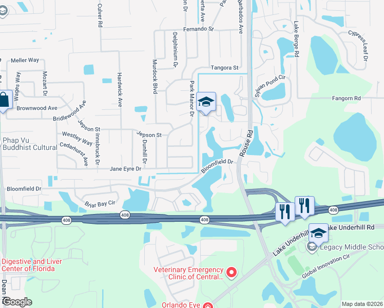 map of restaurants, bars, coffee shops, grocery stores, and more near 757 Hendrix Avenue in Orlando