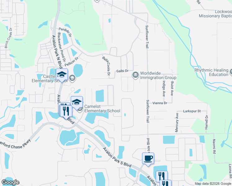 map of restaurants, bars, coffee shops, grocery stores, and more near 833 Battery Pointe Drive in Orlando